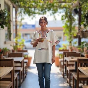 Vintage Blouse Mexican Women 100 % Handmade one size